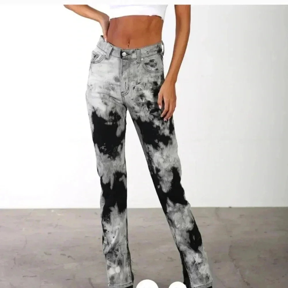 Revice Uptown Twister Jeans Sz 23 Black/ Gray Tie Dye Straight Leg Womens
